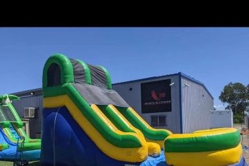 blue, green and yellow waterslide